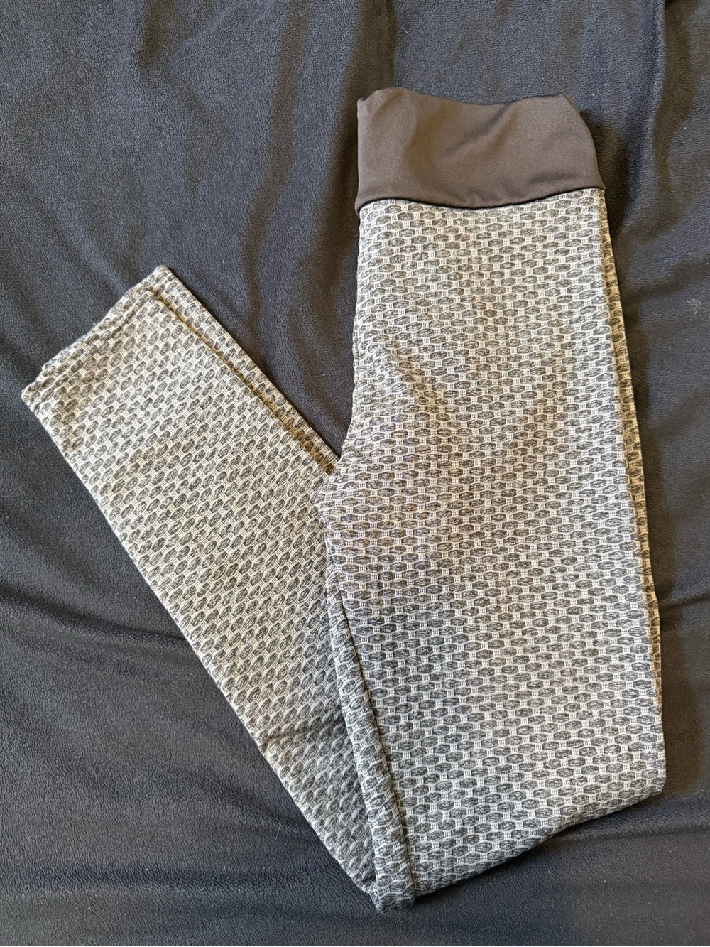 Gray Textured High-Waist Leggings